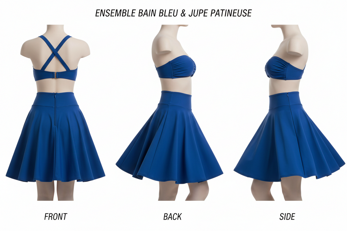 Ensemble Bain Bleu & Jupe Patineuse