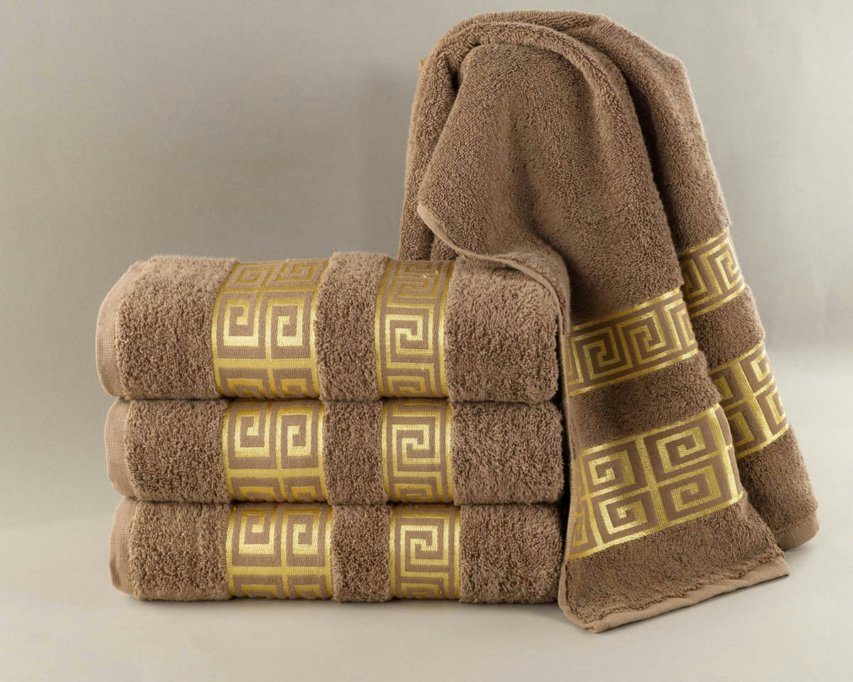 Serviette Marron Clé Grecque Dorée